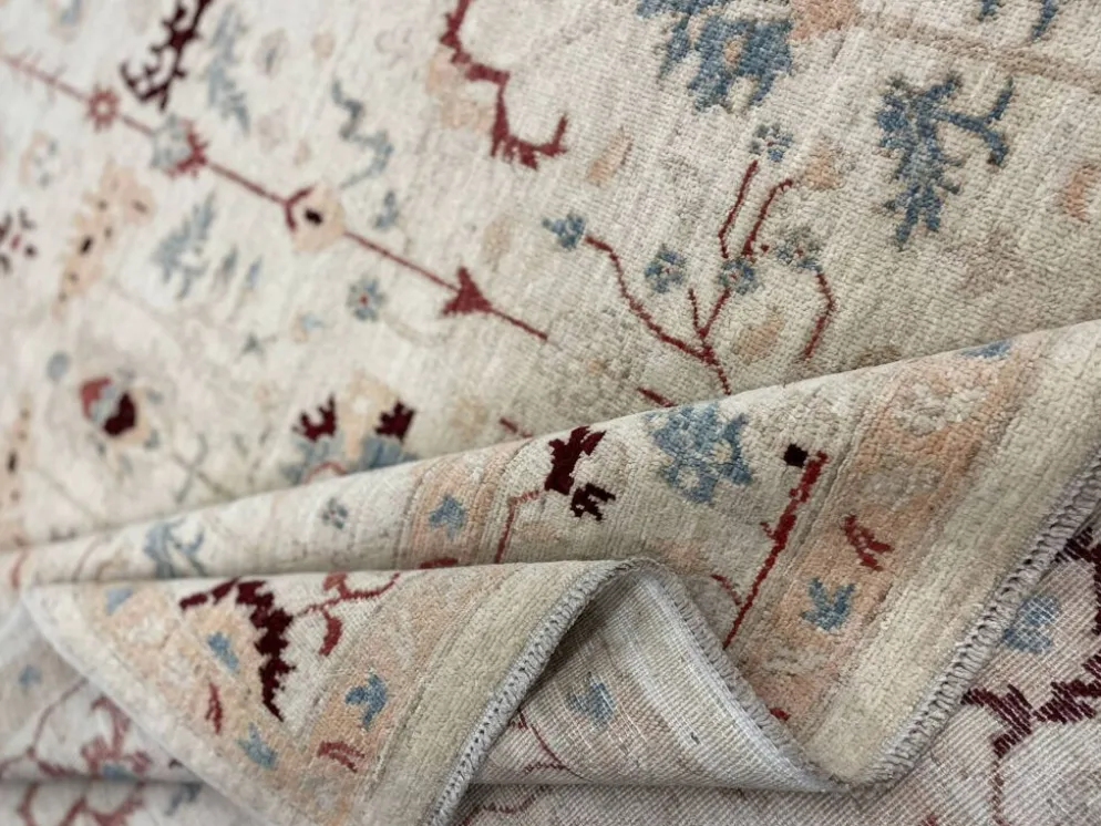 Tapis en laine crème à motifs floraux fait main, style oriental moderne pour salon