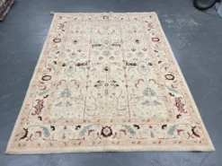 Tapis en laine crème à motifs floraux fait main, style oriental moderne pour salon