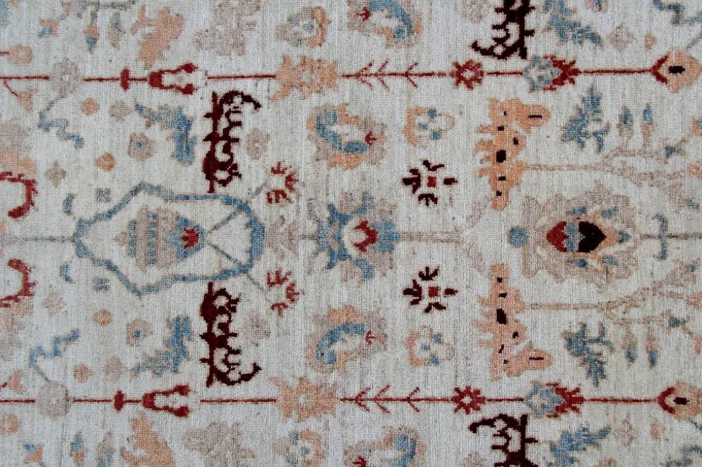 Tapis en laine crème à motifs floraux fait main, style oriental moderne pour salon