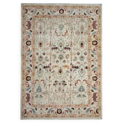 Tapis en laine crème à motifs floraux fait main, style oriental moderne pour salon