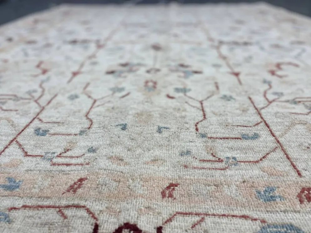 Tapis en laine crème à motifs floraux fait main, style oriental moderne pour salon