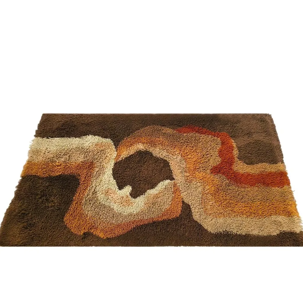 Tapis en laine de l'ère spatiale des années 1970 | Motif de vague organique moderne du milieu du siècle. Fabriqué en Italie.