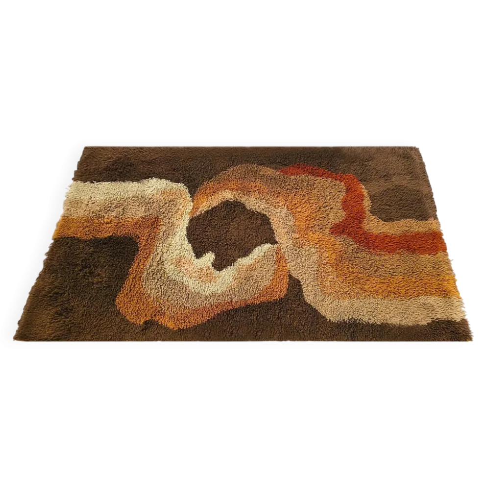 Tapis en laine de l'ère spatiale des années 1970 | Motif de vague organique moderne du milieu du siècle. Fabriqué en Italie.