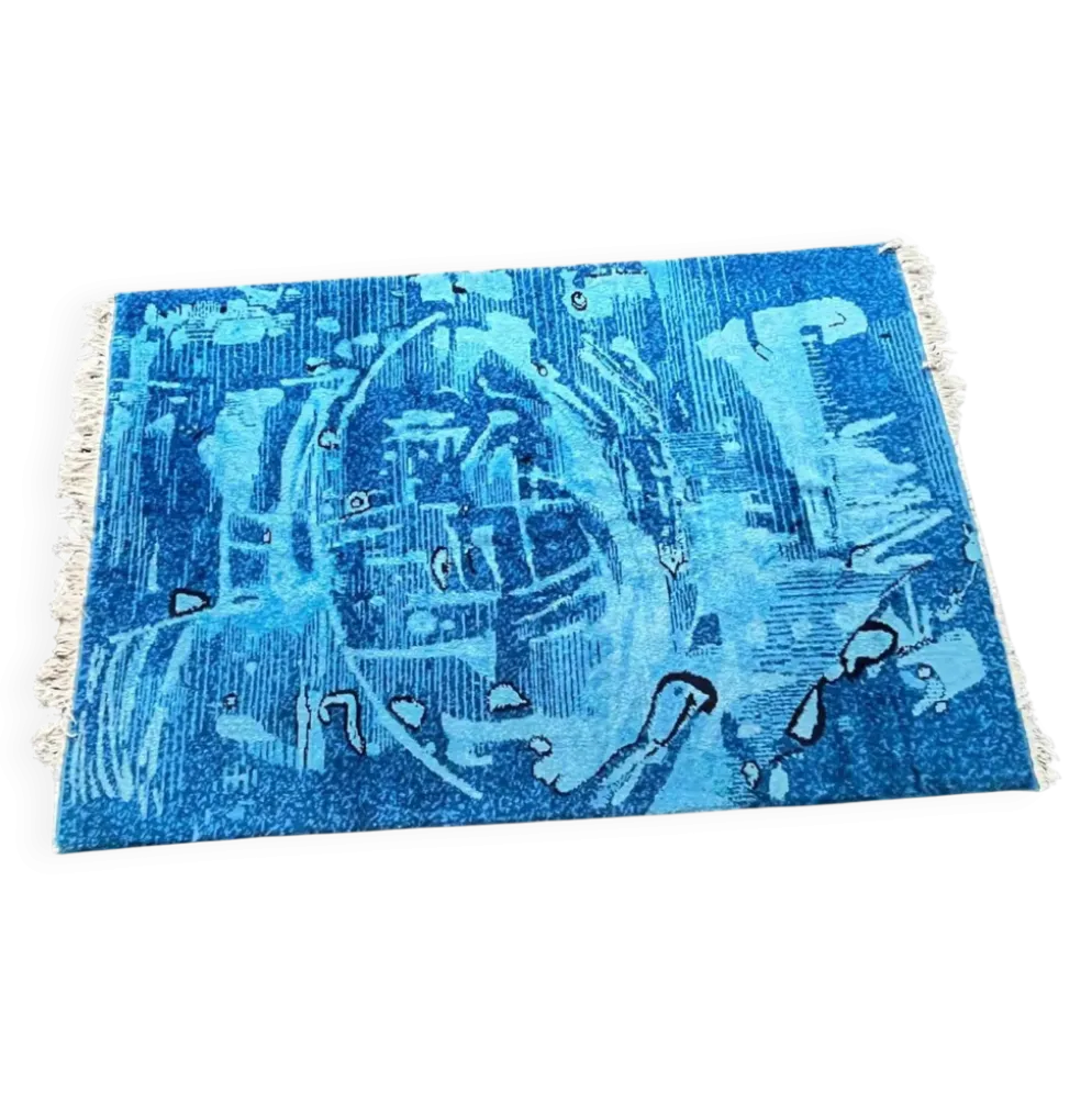 Tapis en laine à design abstrait fait main extraordinaire dans le style de Kybal, années 1960.
