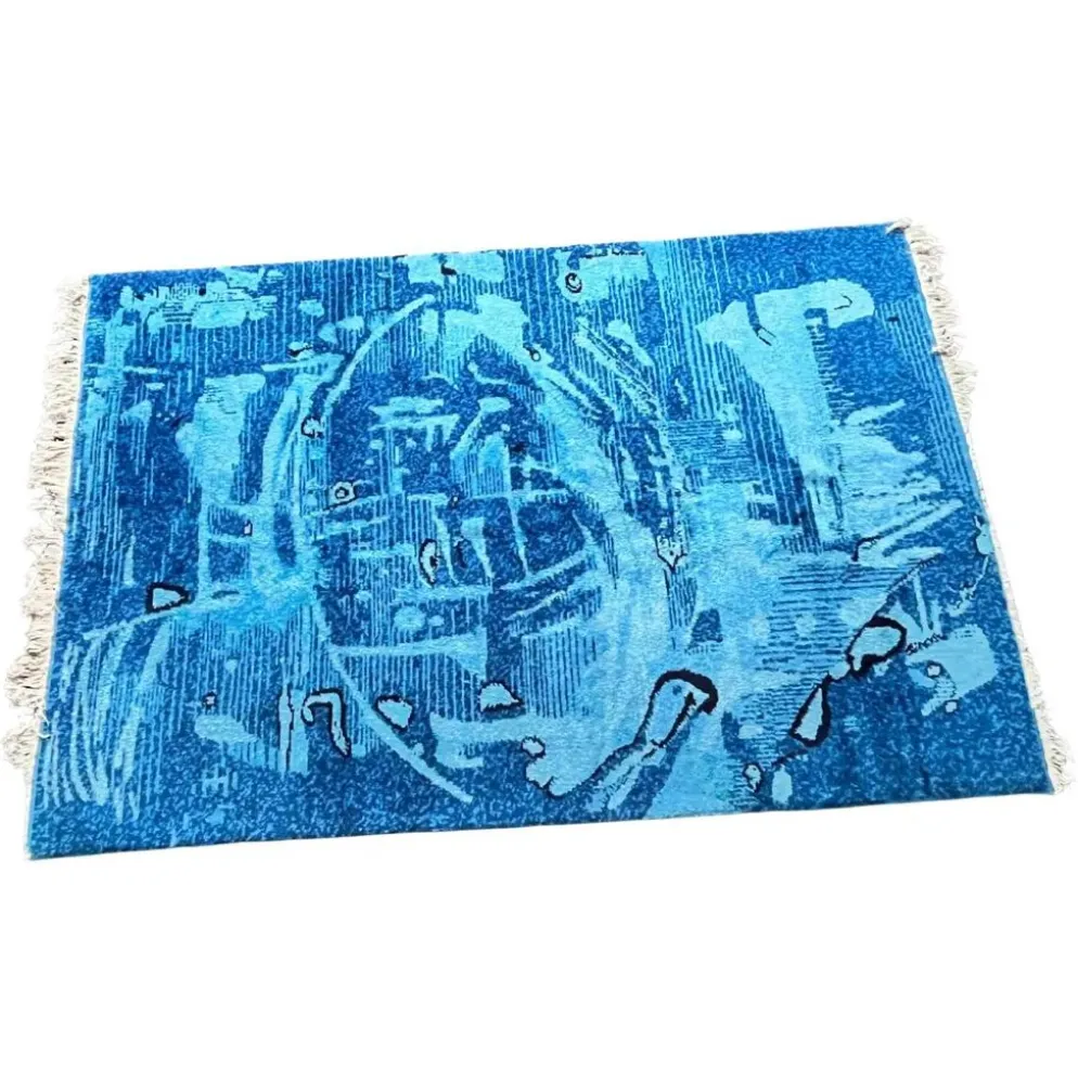 Tapis en laine à design abstrait fait main extraordinaire dans le style de Kybal, années 1960.