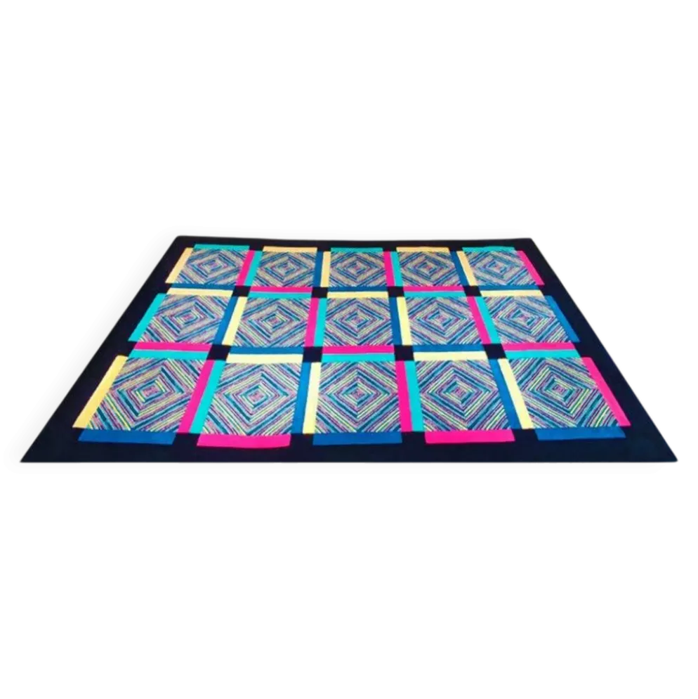 Tapis en laine géométrique "Square" d'Ottavio Missoni des années 1990, exceptionnel post-moderne italien.