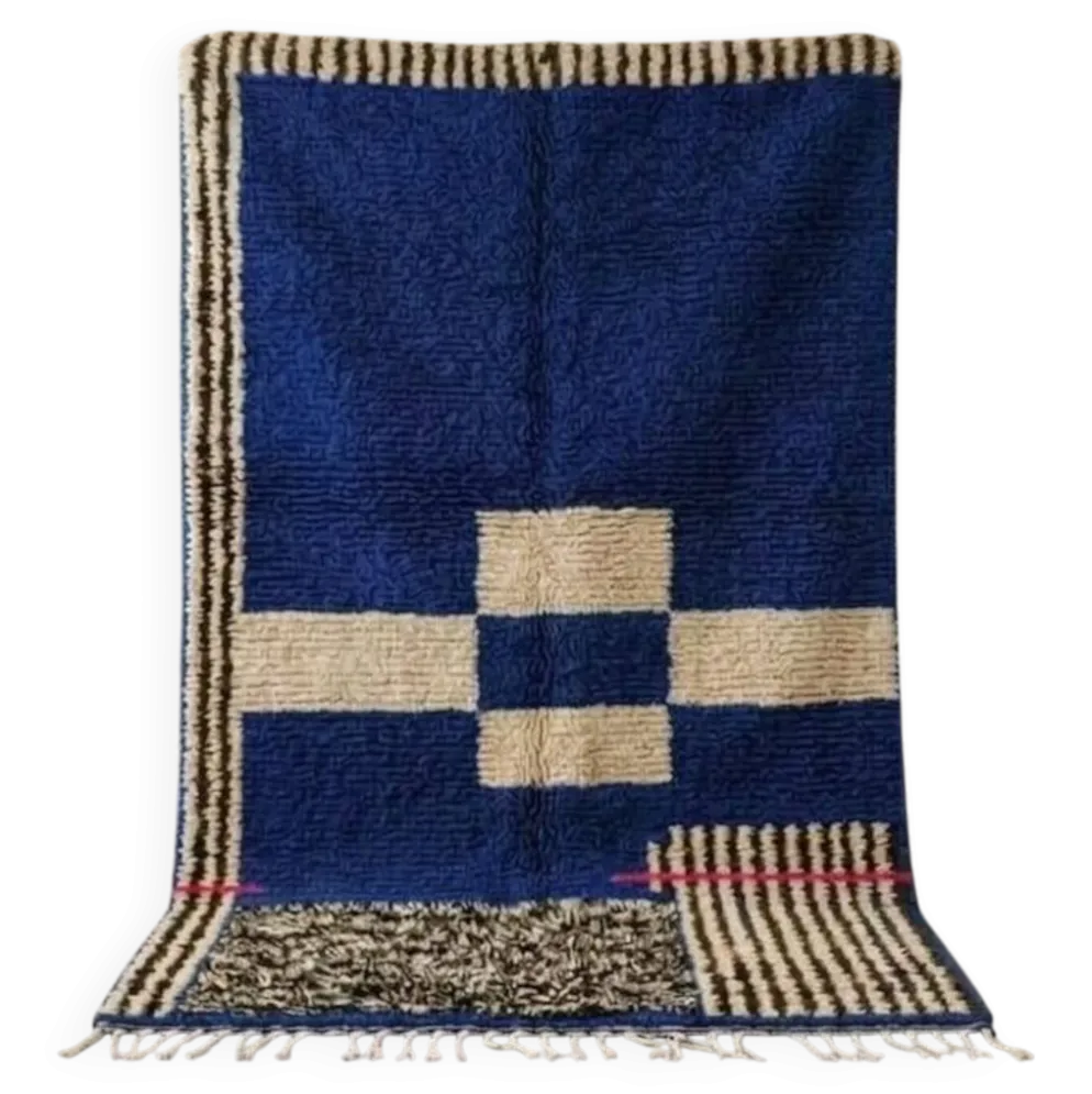 Tapis en laine naturel beni ourain a motifs colorés 150/250 cm
