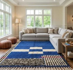 Tapis en laine naturelle fait main marocaine à motifs colorés 1,5/2,5 m