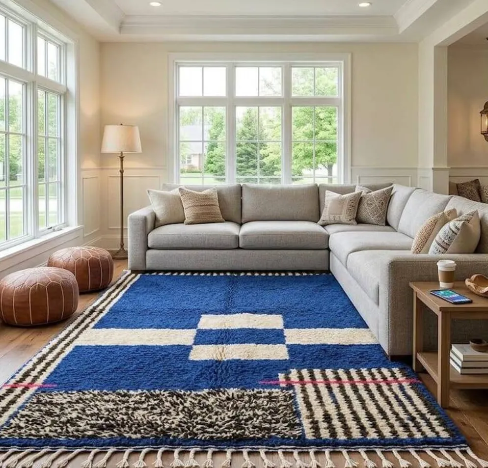Tapis en laine naturelle fait main marocaine à motifs colorés 1,5/2,5 m