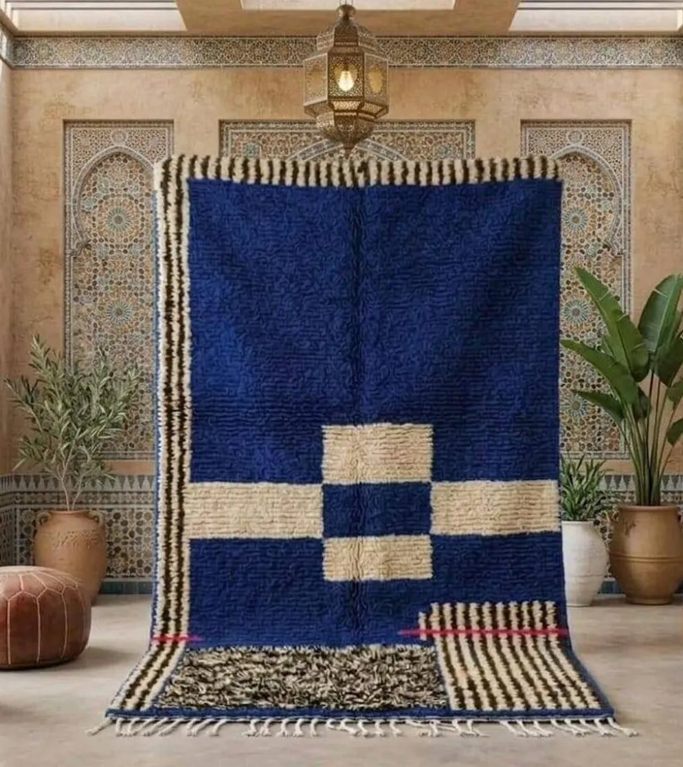 Tapis en laine naturelle fait main marocaine à motifs colorés 1,5/2,5 m