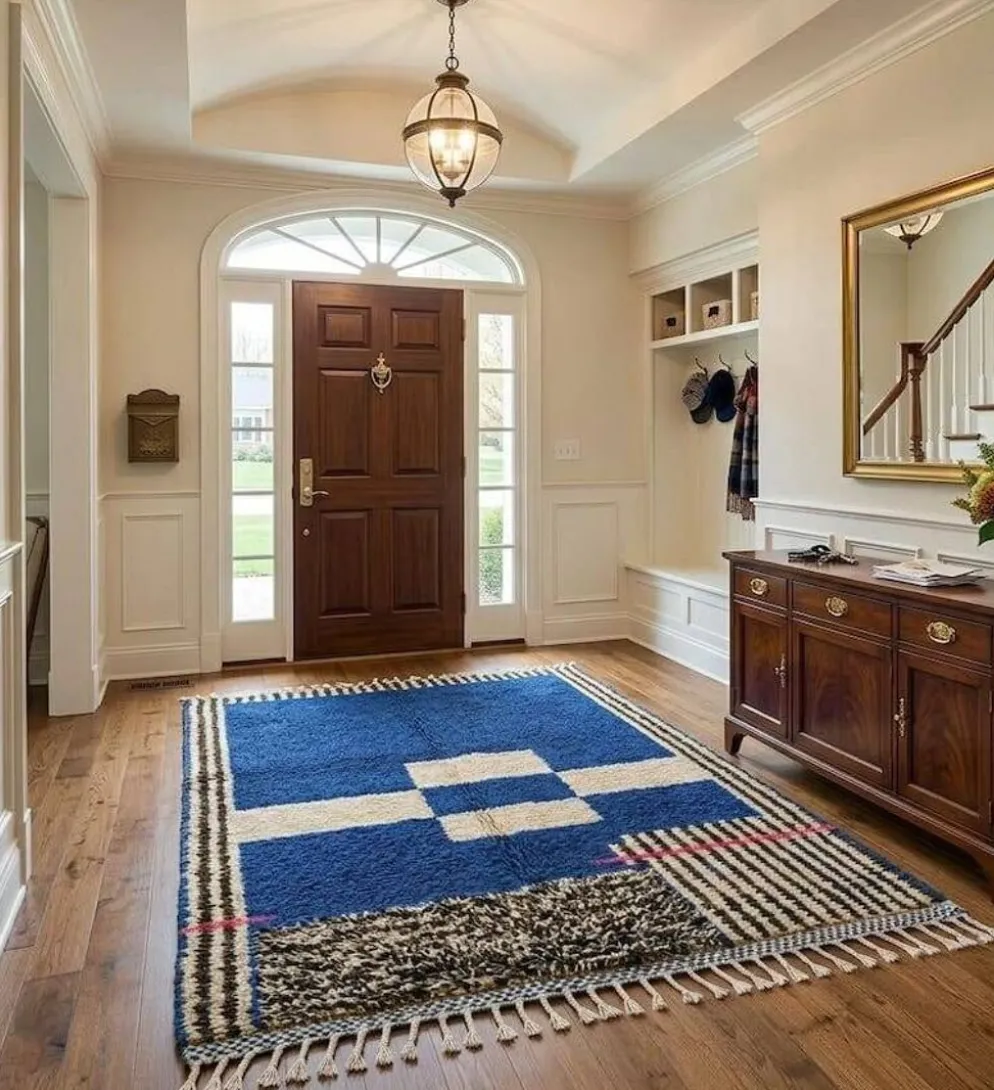 Tapis en laine naturelle fait main marocaine à motifs colorés 1,5/2,5 m