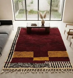 Tapis en laine naturelle tissé main artisanale bordeaux 150/250 cm