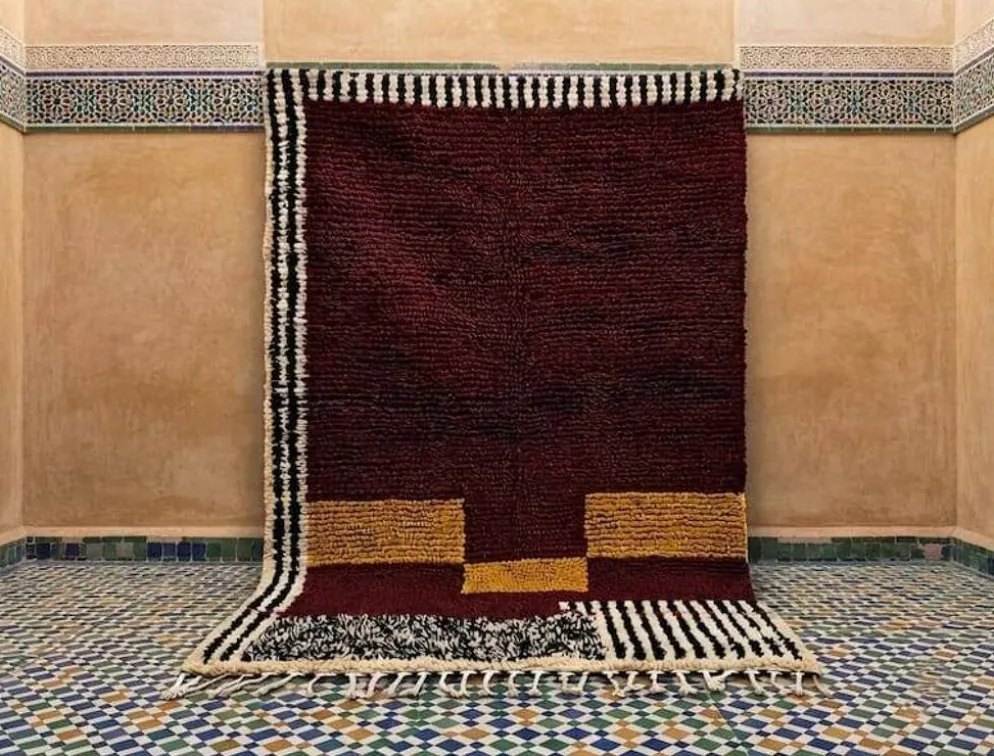 Tapis en laine naturelle tissé main artisanale bordeaux 150/250 cm