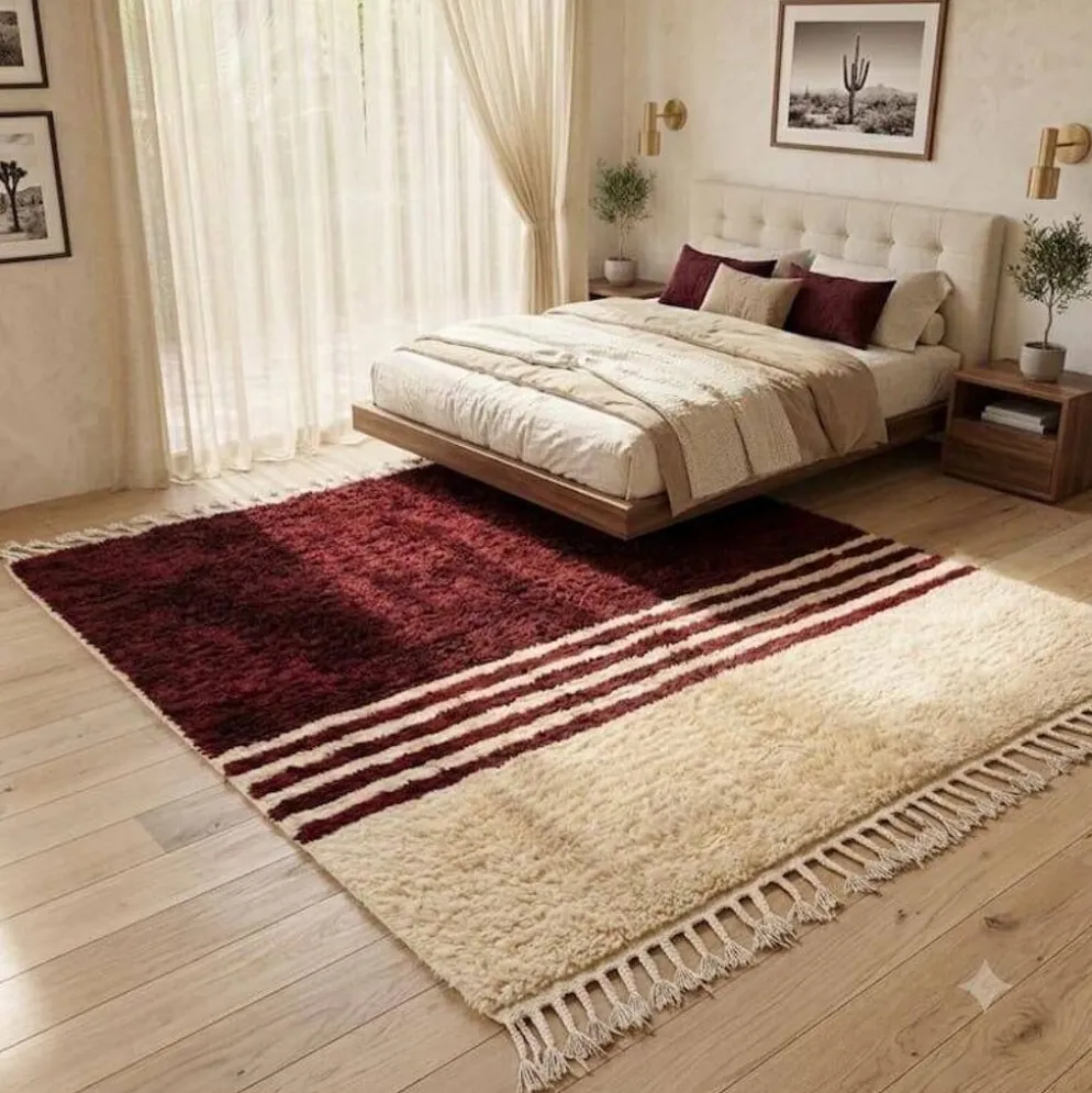 Tapis en laine pure bordeaux et blanc traditionnelle 1,5/2,5 m