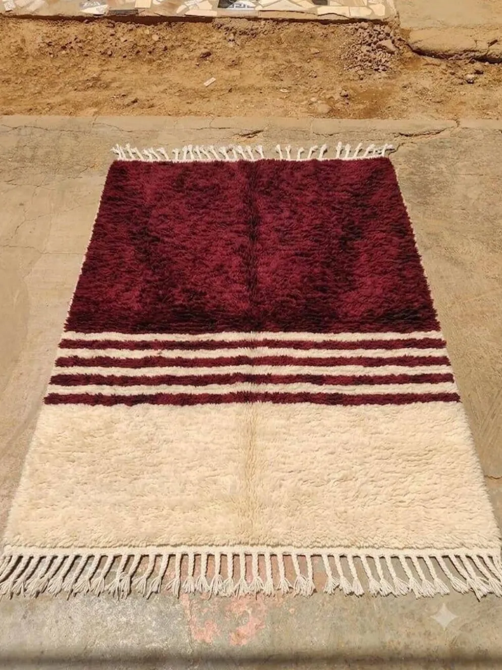 Tapis en laine pure bordeaux et blanc traditionnelle 1,5/2,5 m