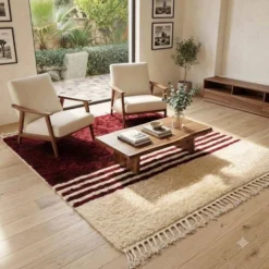 Tapis en laine pure bordeaux et blanc traditionnelle 1,5/2,5 m
