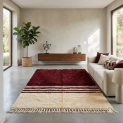 Tapis en laine pure bordeaux et blanc traditionnelle 1,5/2,5 m