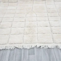 Tapis en laine pure fait main artisanale traditionnelle blanche 2/3 m