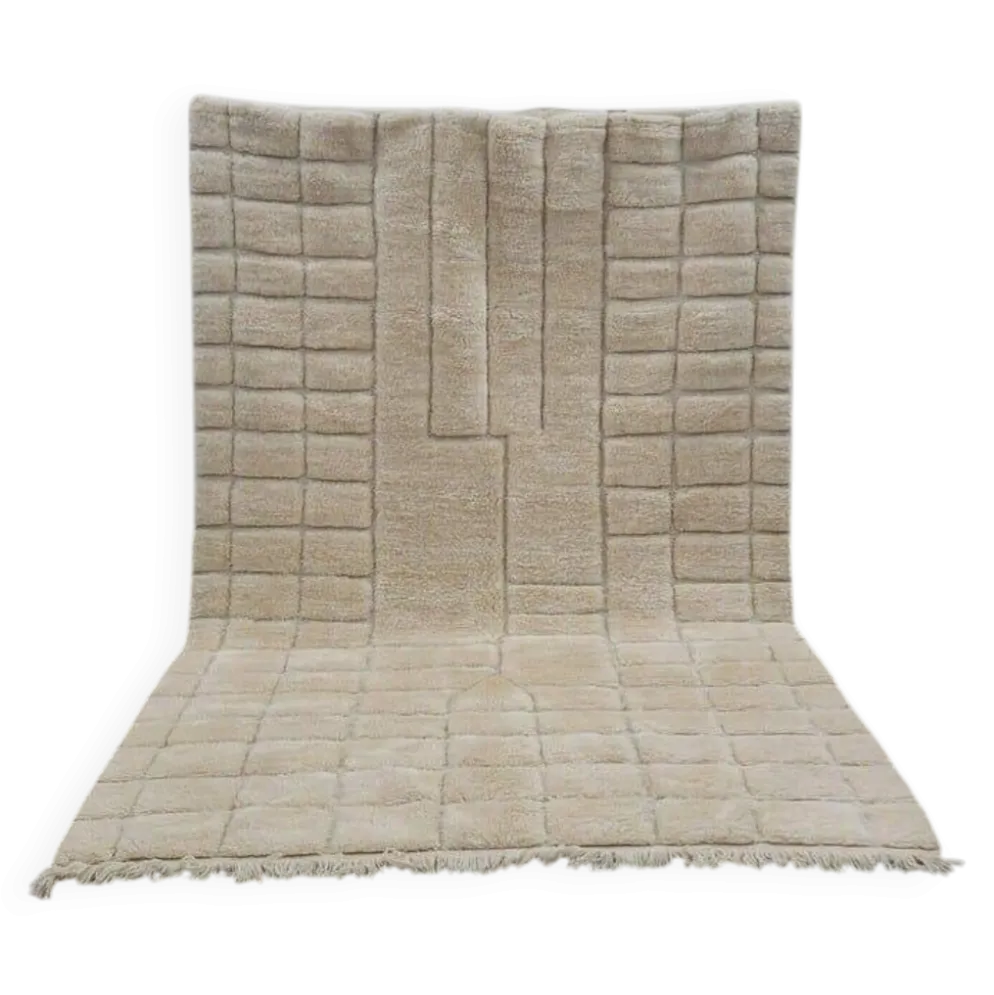 Tapis en laine pure fait main artisanale traditionnelle blanche 2/3 m