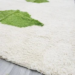 Tapis en laine pure fait main marocaine vert et blanc 1,5/2,5 m