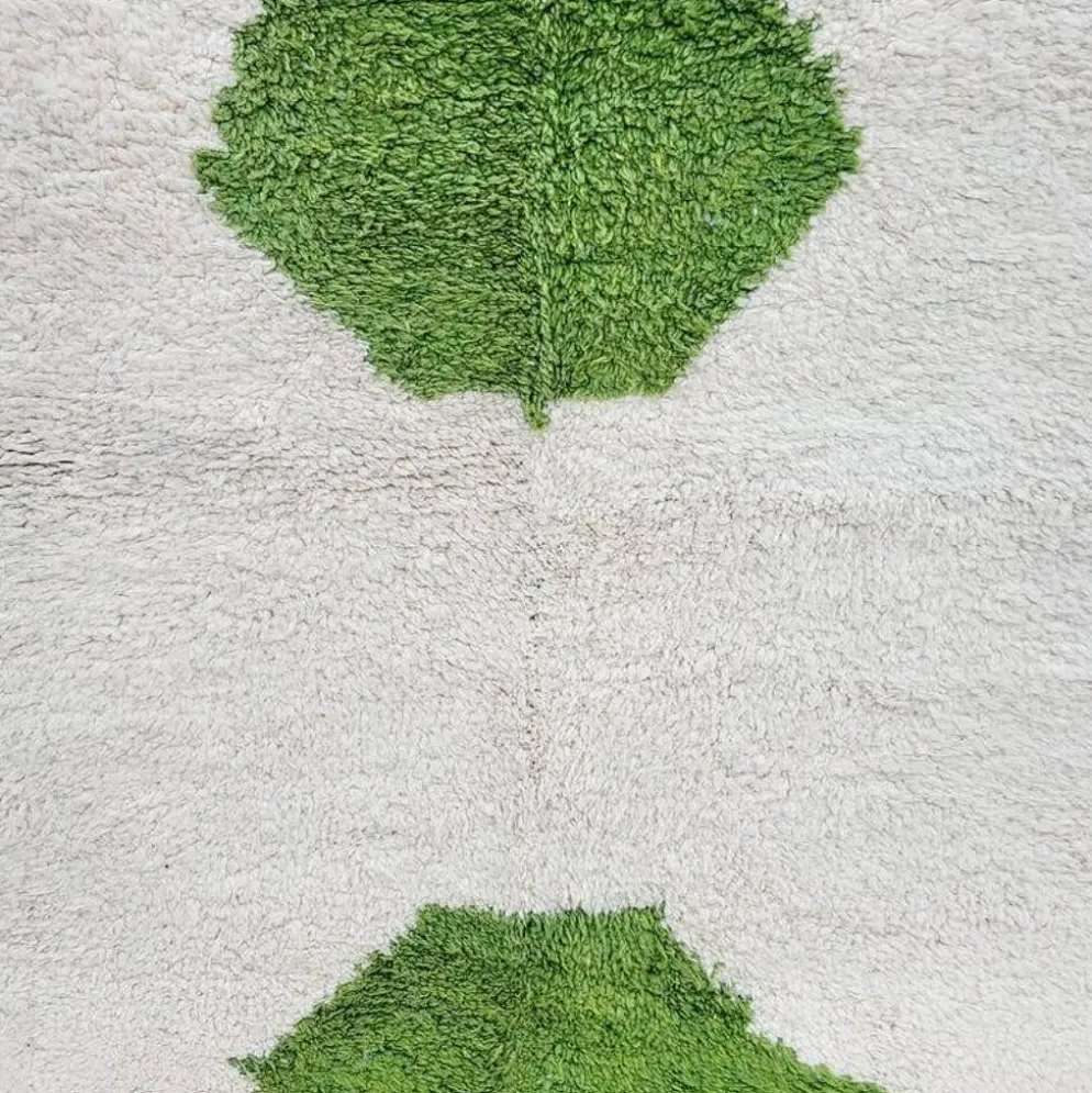 Tapis en laine pure fait main marocaine vert et blanc 1,5/2,5 m