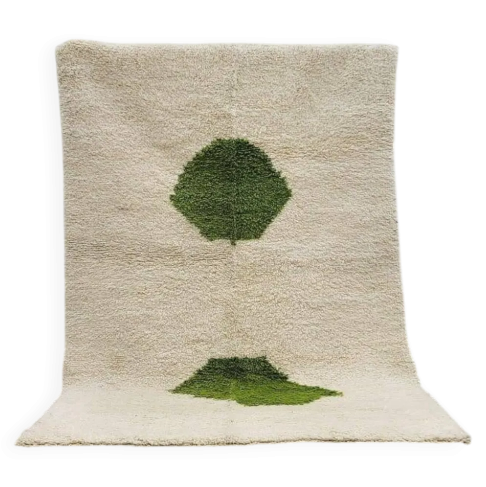 Tapis en laine pure fait main marocaine vert et blanc 1,5/2,5 m