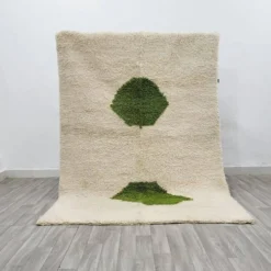 Tapis en laine pure fait main marocaine vert et blanc 1,5/2,5 m