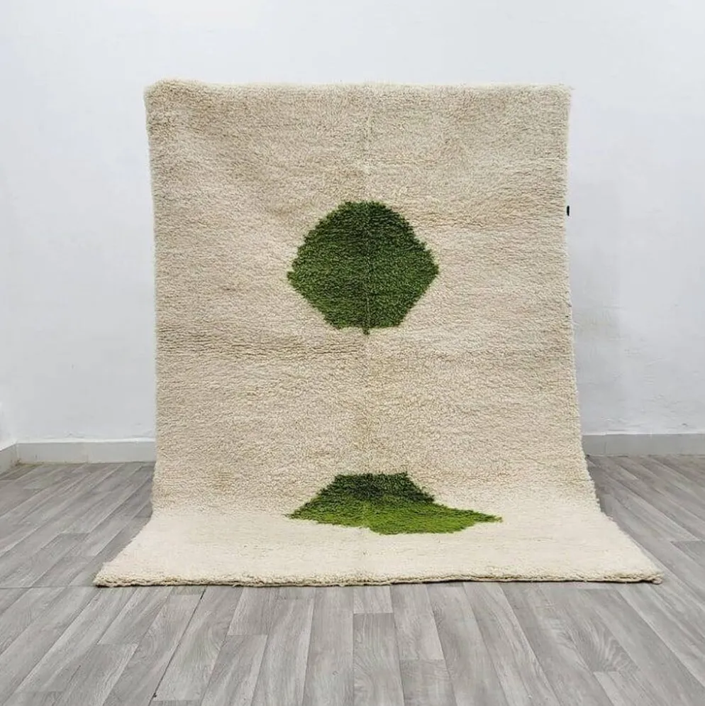 Tapis en laine pure fait main marocaine vert et blanc 1,5/2,5 m
