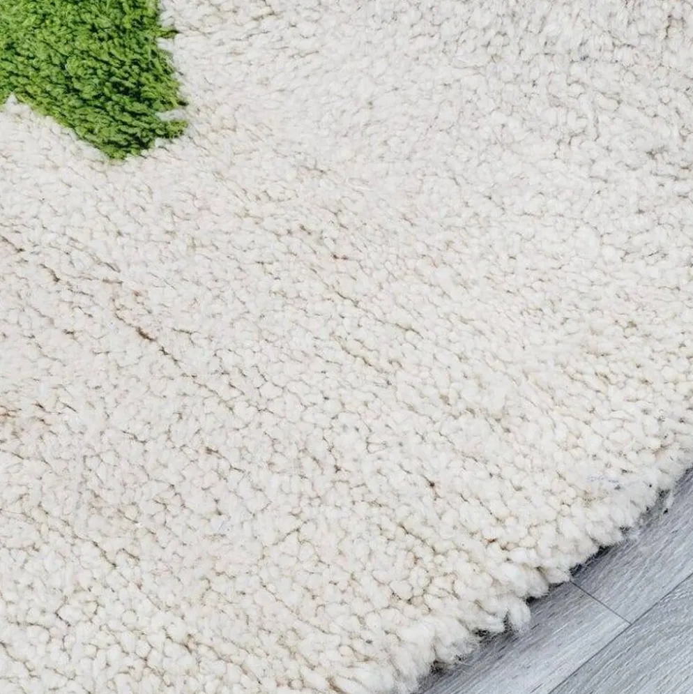 Tapis en laine pure fait main marocaine vert et blanc 1,5/2,5 m