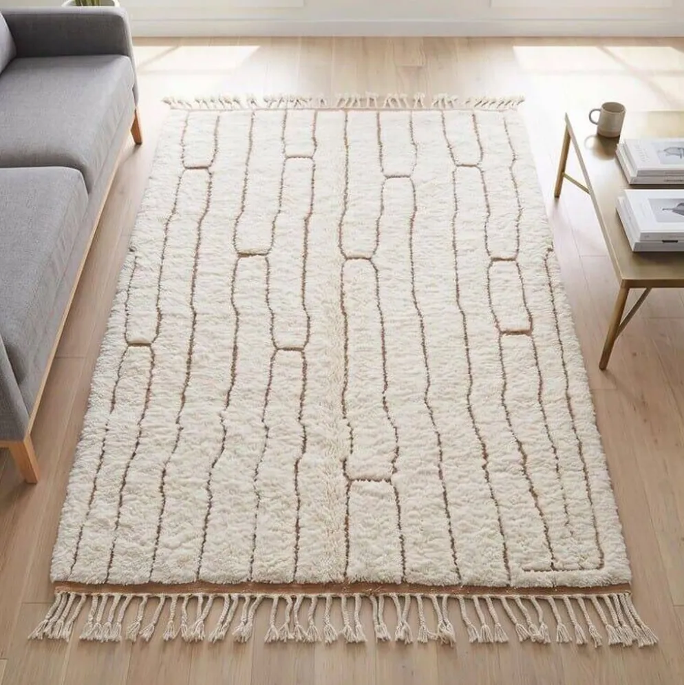 Tapis en laine pure fait main traditionnelle sur mesure 2/3 m