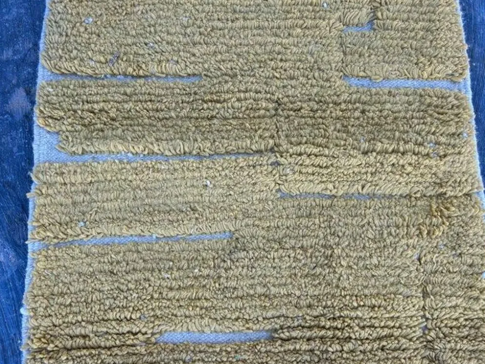 Tapis en laine pure fait main traditionnelle jaune moutarde taille 75/300cm