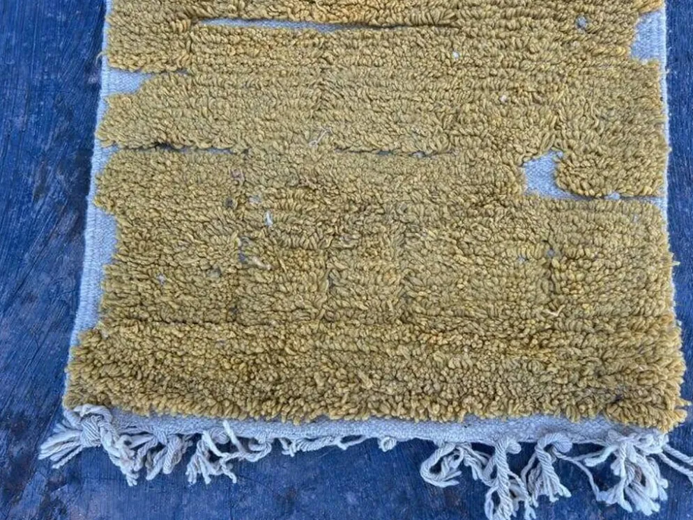 Tapis en laine pure fait main traditionnelle jaune moutarde taille 75/300cm