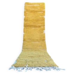 Tapis en laine pure fait main traditionnelle jaune moutarde taille 75/300cm