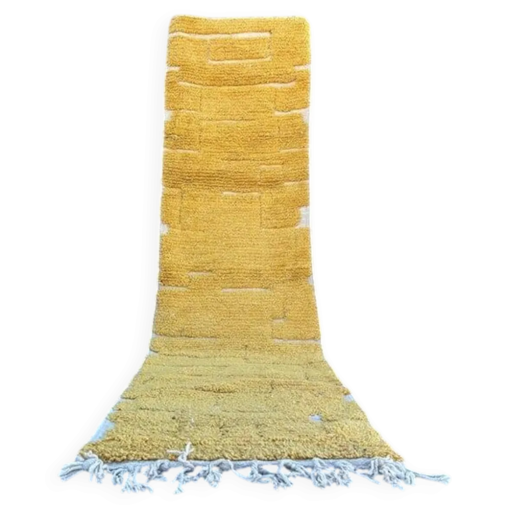 Tapis en laine pure fait main traditionnelle jaune moutarde taille 75/300cm