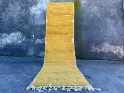 Tapis en laine pure fait main traditionnelle jaune moutarde taille 75/300cm