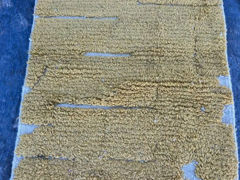 Tapis en laine pure fait main traditionnelle jaune moutarde taille 75/300cm