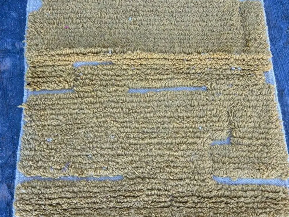 Tapis en laine pure fait main traditionnelle jaune moutarde taille 75/300cm