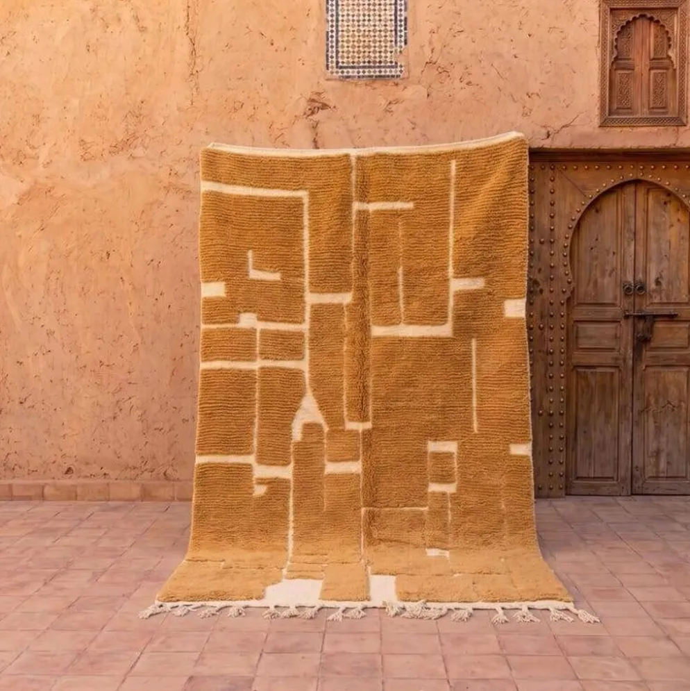 Tapis en laine pure traditionnelle moutarde 150/250 cm