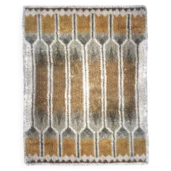Tapis en laine Rya suédois aux couleurs jaune naturel et gris, 170x230cm