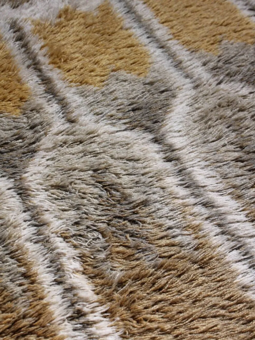 Tapis en laine Rya suédois aux couleurs jaune naturel et gris, 170x230cm