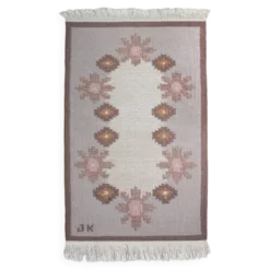 Tapis en laine suédoise tissé à plat Karin Jönsson, 70x120cm, signé
