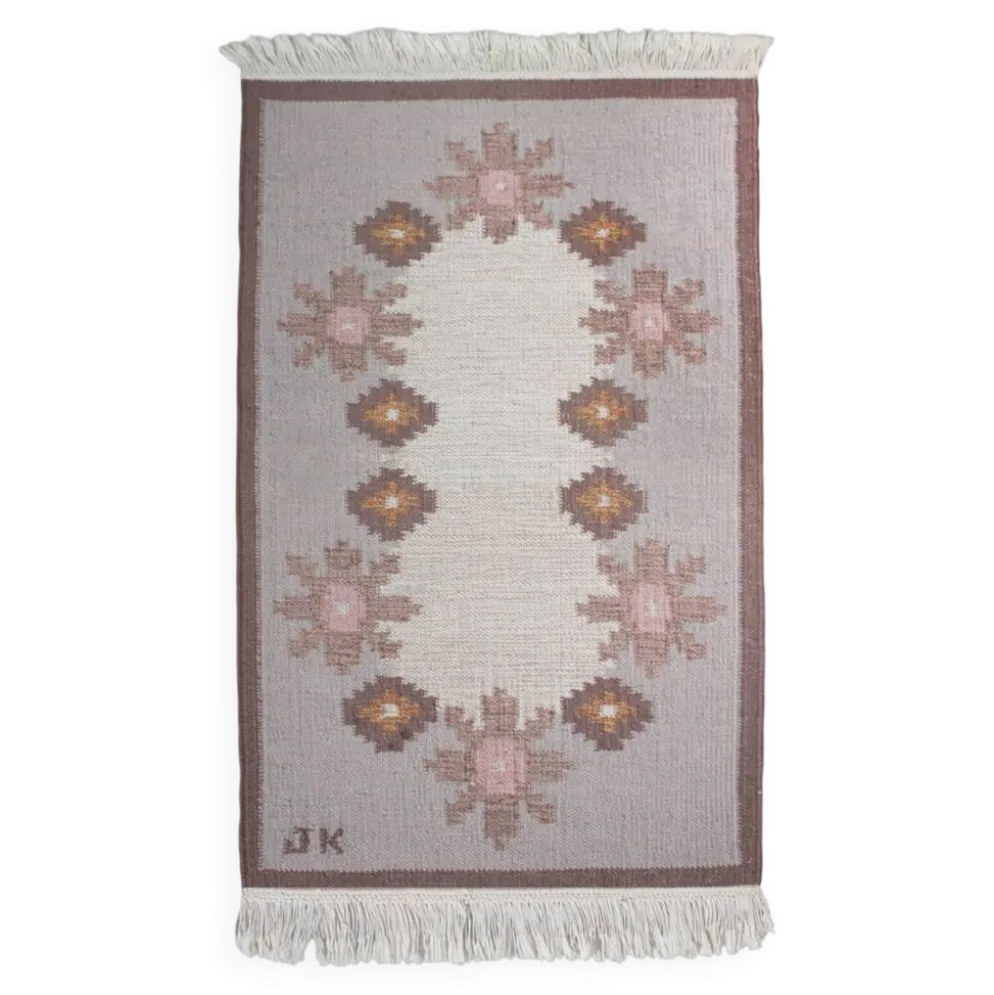 Tapis en laine suédoise tissé à plat Karin Jönsson, 70x120cm, signé