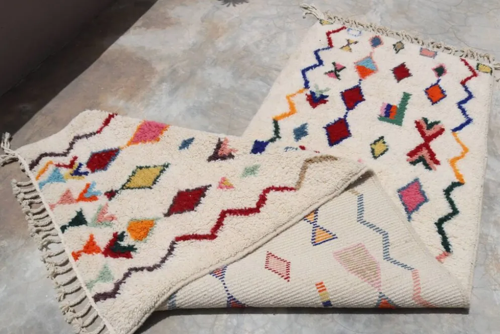 Tapis en laine tissé à la main coloré, 310 x 95 cm - R312