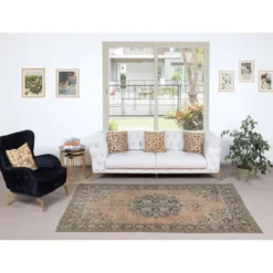 Tapis en laine turc fait main vintage avec design de médaillon pour salon