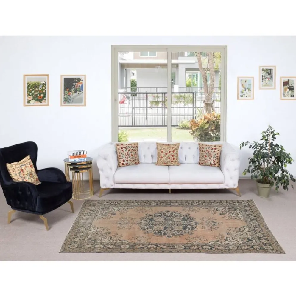 Tapis en laine turc fait main vintage avec design de médaillon pour salon