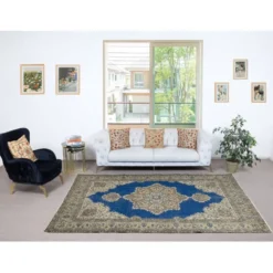 Tapis en laine turc fait main vintage. Tapis traditionnel noué à la main avec un design de médaillon.