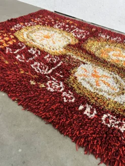Tapis en laine vintage scandinave, Rya, Suède années 1960