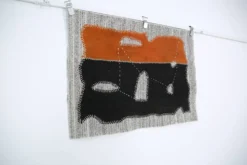Tapis en laine vintage, tapisserie murale, art textile moderne du milieu du siècle, 75x105 cm