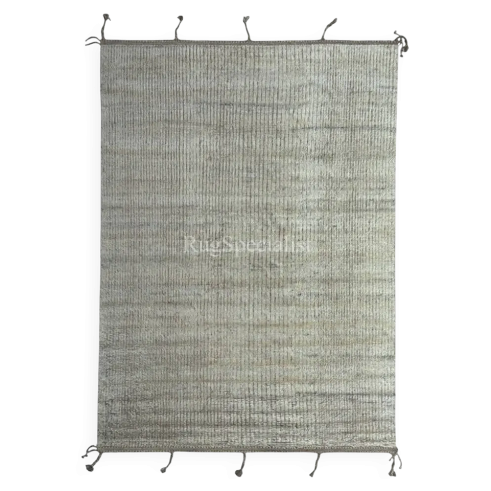 Tapis fait main de style marocain moderne, 100 % laine naturelle. Options personnalisées disponibles.
