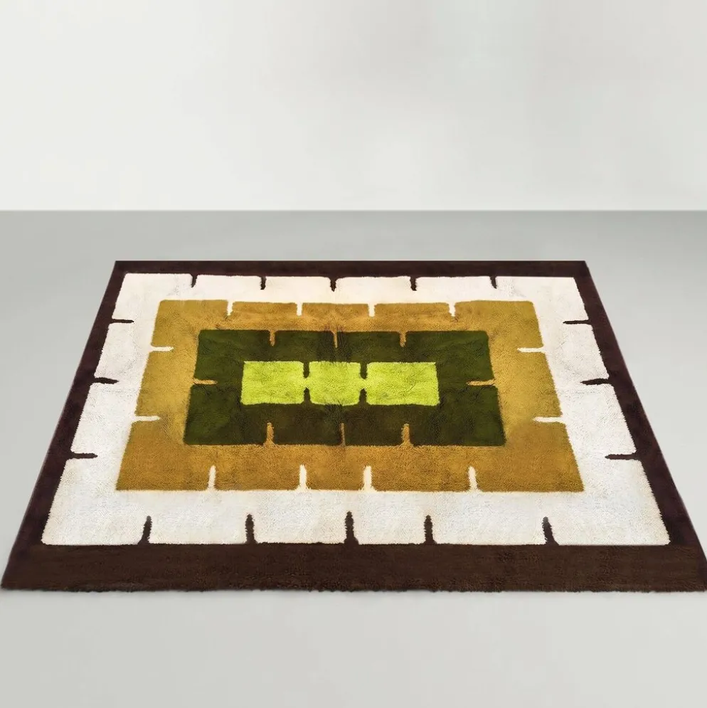 Tapis géométrique magnifique des années 1970, style espace, en laine. Fabriqué en Italie.